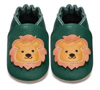 IceUnicorn Chaussons d'éveil pour bébé garçon et fille en cuir souple Chaussons antidérapants en cuir pour bébé, Lion vert foncé, 12-18 mois