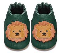 IceUnicorn Chaussons d'éveil pour bébé garçon et fille en cuir souple Chaussons antidérapants en cuir pour bébé, Lion vert foncé, 6-12 mois