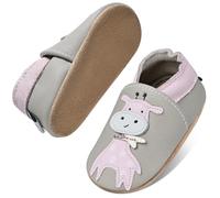 IceUnicorn Chaussons d'éveil pour bébé garçon et fille - En cuir souple - Chaussons pour bébé, Gris rose girafe, 6-12 mois