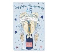 ICG Carte d'anniversaire 45e anniversaire de mariage Saphir - 45 ans - Douche champagne et cœur en relief avec une finition en aluminium