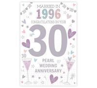 ICG Carte d'anniversaire de perles 2025 - 30 ans - Carte d'anniversaire de mariage avec inscription « Married in 1995 » - Motif cœurs et champagne et finitions spéciales - Carte écologique pour les