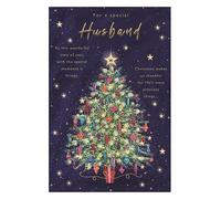 ICG Carte de Noël pour mari spécial - Carte Félicitations Sapin de Noël décoré avec des étoiles avec une feuille en relief et une finition pailletée