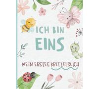 Ich bin eins - Mein erstes Kritzelbuch: Leere Zeichenseiten für Einjährige. Ein Erinnerungsstück für Kind und Eltern. Mit niedlichem Baby-Käfer-Design.