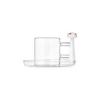 Ichendorf Milano Tasse à café avec soucoupe, champignon blanc - Points rouges, 10 ollection Alice, verre borosilicaté, fait à la main