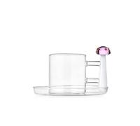 Ichendorf Milano Tasse à café avec soucoupe, champignon rose - Points rouges, 10 cl, collection Alice, verre borosilicaté, fait à la main