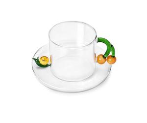 Ichendorf Milano Tasse à thé glande avec soucoupe escargot, collection Fruits & Flowers, 30 cl, verre borosilicate, fait à la main