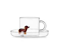 Ichendorf Milano Teckel Tasse à thé avec soucoupe Motif chiens 30 cl Verre borosilicate Fait main