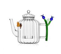 Ichendorf Milano Théière optique, papillon et fleur bleue, collection botanique, 70 cl, verre borosilicate, fait à la main