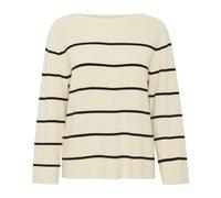 Ichi - Pull Rayé Lait d'Amande Noir - Femme - Pulls - Beige - Taille: 38 FR