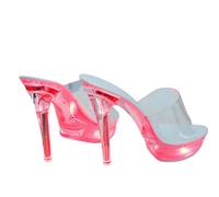 Ichlovdu Mules transparentes à talons hauts à plateforme pour femme - 13 cm - Talon stiletto - Sandales à enfiler - En PVC - Sexy - Chaussures de pole dance - Claires et élégantes, rouge, 34 EU