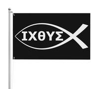 Ichthys Jésus-Christ Drapeaux De Maison Décoratif Drapeau Éclatantes Bannière Cour 90X150Cm Pour Fêtes Vacances Toutes Les Saisons