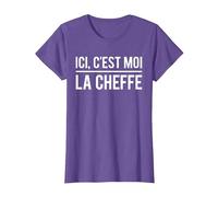 Ici C'est Moi La Cheffe Blague Patronne Humour T-Shirt, Femme, Violet Chiné, L