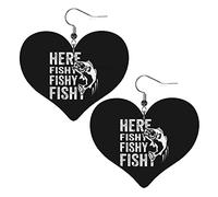 Ici Fishy Fishy Fishy Boucles d'oreilles en cuir pour femmes Dangle Boucle d'oreille Goutte Coeur Pendentif Avec Crochet Cadeaux Pour Fille Adulte