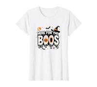Ici pour Les Boos : Effrayant Halloween Party Fun T-Shirt, Femme, Blanc, L