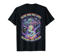 Ici pour Les Chats Humans are Weird Alien UFO Design T-Shirt Graphique avec Valeur