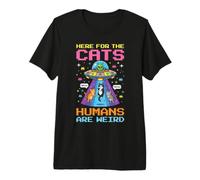 Ici pour Les Chats, Les Humains sont étranges, extraterrestres, ovnis, Pixel Art T-Shirt Haut de Gamme