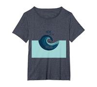 Ici pour l'océan : Surfer's Paradise Wave T-Shirt, Femme Grandes Tailles, Bleu Chiné, 1X
