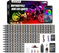 icicar Kit de 12 lumières LED multicolores pour moto avec contrôle application/RF avec clignotant de frein, étanchéité IP68 et synchronisation de la musique Lumière d'ambiance pour motos