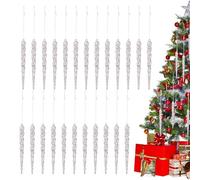 Icicle Christmas Tree Ornaments - 24 Clear Acrylic Icicles Drop Pendants | Christmas Tree Crystal Decorations for Winter Holiday Wedding| Acrylic Transparent Icicle Decorations