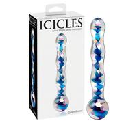 Icicles No. 08 - Dildo ondulé en verre à double extrémité (transparent-bleu)