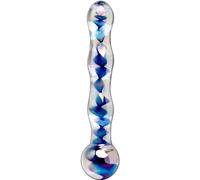 Icicles Toys – Gode en verre – Icicles No. 8 – Double ondulé – Transparent/bleu