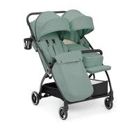 Ickle Bubba Aries Double Prime Poussette pliante automatique (vert sauge) - Poussette jumelle légère de 10,5 kg, pliable à une main, sièges réglables, housse de pluie, repose-pieds, porte-gobelet et
