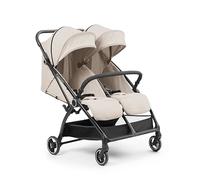 Ickle Bubba Aries Poussette double auto-pliable (pierre) - Poussette jumelle fine et légère de 10,5 kg, pliage automatique à une main, sièges réglables, pare-soleil ventilés, housse de pluie incluse