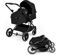 Ickle Bubba Atom Landau 6 pièces Noir - Pliage compact léger de 9 kg, de la naissance à 22 kg (env. 4 ans), siège convertible allongé à plat, face aux parents et au monde, avec sac à langer et