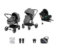 Ickle Bubba Atom Système de voyage tout-en-un i-Size Poussette 3 en 1 avec siège auto Cirrus et base ISOFIX, convient de la naissance à 22 kg, landau compact et léger - Gris graphite