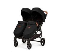 Ickle Bubba Venus Prime Poussette Double - Naissance à 15 kg (environ 3 ans), poussette double légère et pliable avec cocon pour nouveau-né, 2 chauffe-pieds matelassés et habillage pluie (Noir)