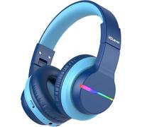 iClever BTH12 Casque Bluetooth sans Fil Enfant 85H Travail pour Voyages | SafeSound Tech Lumières LED Colorées, son stéréo, Connecteur Type-C, Câble AUX, Casque Enfant Circum-Auriculaire Résistant