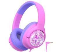 iClever Casque enfant avec câble de 85 dBA - Volume sûr - Son stéréo - 3,5 mm - Jack 3,5 mm - Pour iPad, tablette, école, voyage, violet brillant