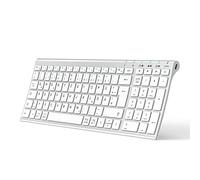 iClever Clavier sans fil mince en aluminium QWERTZ pour ordinateur, bureau, PC, ordinateur portable, Surface, Smart TV et Windows 10, 8, 7, Vista et XP Argent