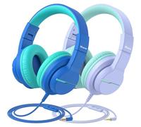 iClever HS19 Lot de 2 écouteurs pour école/Voyage avec Volume sûr 85/94 DB, Son stéréo HS19 avec Micro FunShare, Casque Filaire Pliable de 3,5 mm pour iPad/Ordinateur