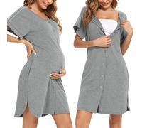 iClosam Chemise de Nuit Allaitement Femme Coton Vêtements de Nuit Maternité Con Bouton Robe de Nuit a Manche Courte Robes Maternité Devant Ouvert Doux et Confortable S-XXL
