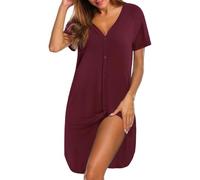 iClosam Chemise de Nuit Femme Coton Vêtements de Nuit Con Bouton Manches Courtes Chemise de Nuit Allaitement Maternité Robe de Nuit Devant Ouvert Doux et Confortable S-XXL