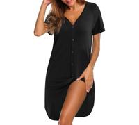 iClosam Chemise de Nuit Femme Coton Vêtements de Nuit Con Bouton Manches Courtes Chemise de Nuit Allaitement Maternité Robe de Nuit Devant Ouvert Doux et Confortable S-XXL