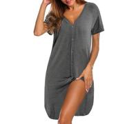 iClosam Chemise de Nuit Femme Coton Vêtements de Nuit Con Bouton Manches Courtes Chemise de Nuit Allaitement Maternité Robe de Nuit Devant Ouvert Doux et Confortable S-XXL