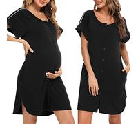 iClosam Chemise de Nuit Maternité Femme Coton Robe Allaitement Con Bouton Pyjama Maternité Manche Courte Nuisette Enceinte Devant Ouvert Doux et Confortable S-XXL