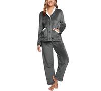 iClosam Ensemble de Pyjama Femme Hiver Pyjama Polaire Col V avec 2 Poches Pyjamas en Flanelle Vêtements de Nuit avec Haut à Manches Longues et Pantalon Long