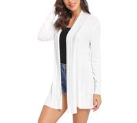 iClosam Gilet Femme Long Tricot Veste Femme Longue Pull Gilet Femme Manches Longue, Blanc, S