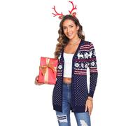 iClosam Gilet Noël Femme Cardigan Noel Hiver Pullover Chaud avec Bouton Gilet Motif de Renne en Tricot Veste de Noël a Manches Longues S-XXL