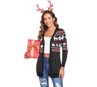 iClosam Gilet Noël Femme Cardigan Noel Hiver Pullover Chaud avec Bouton Gilet Motif de Renne en Tricot Veste de Noël a Manches Longues S-XXL