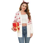 iClosam Gilet Noel Femme en Tricot Cardigan Chic avec Bouton Chandail Manches Longues Élégante Sweater Veste de Renne Pull Imprimé Noel S-XXL