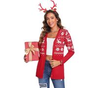 iClosam Gilet Noel Femme en Tricot Cardigan Femme Chic avec Bouton Chandail Manches Longues Élégante Veste, Rouge/Blanc, S