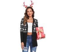 iClosam Gilet Noel Femme en Tricot Cardigan Femme Chic avec Bouton Chandail Manches Longues Élégante Veste, Noir/Blanc, S