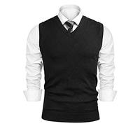 iClosam Pull à sans Manche Homme Col V Tricot Gilet Homme (sans Chemise) - Noir 2 - XL