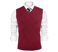 iClosam Pull Homme Hiver Chaud Pull Homme Col V Hiver Business Pullover à Manches Longues Tricoté en Classique,Rouge 2 S