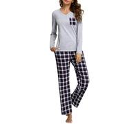 iClosam Pyjama à Carreaux pour Femme Vêtements de Nuit Chaud Long Ensemble de Pyjamas 2 Pièces Hiver Coton avec Haut à Manche Longue et Bas à Carreaux
