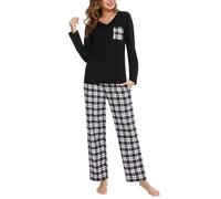 iClosam Pyjama à Carreaux pour Femme Vêtements de Nuit Chaud Long Ensemble de Pyjamas 2 Pièces Hiver Coton avec Haut à Manche Longue et Bas à Carreaux